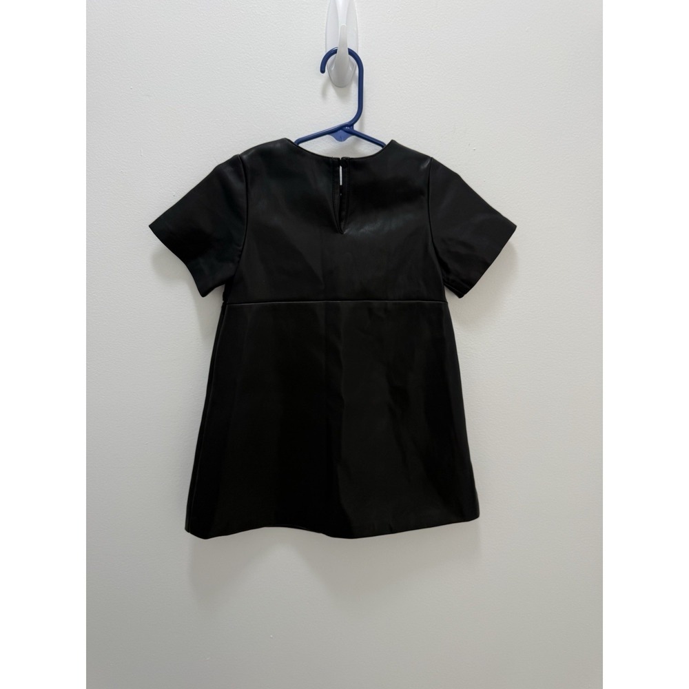 ZARA Girls Black Faux Leather Dress – Size 2-3 Years – Short Sleeve A-Line - Picture 5 of 9